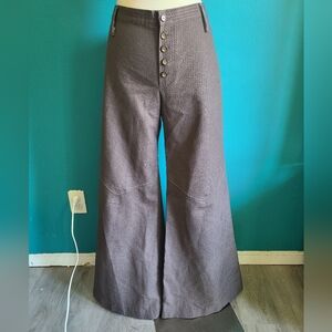 31 x 32 Vintage 1960s 1970s seersucker brown high waisted flared high rise eleph